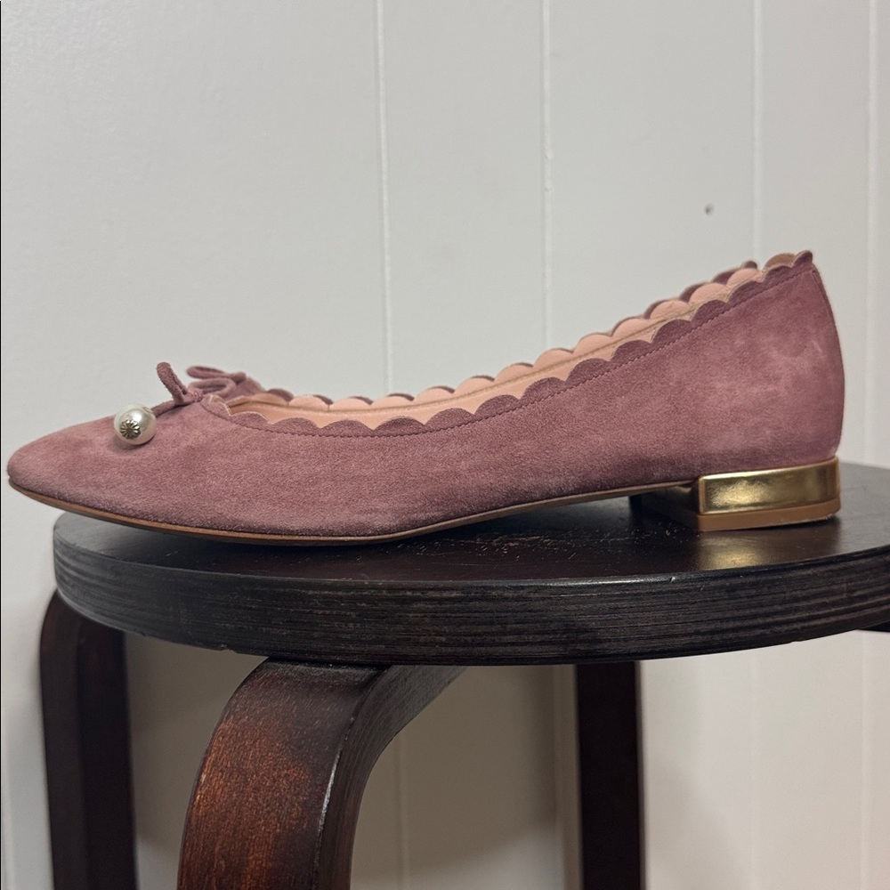 Kate spade dusty pink suede flat shoes with pearl bow detail size 8.5 - Picture 6 of 8
